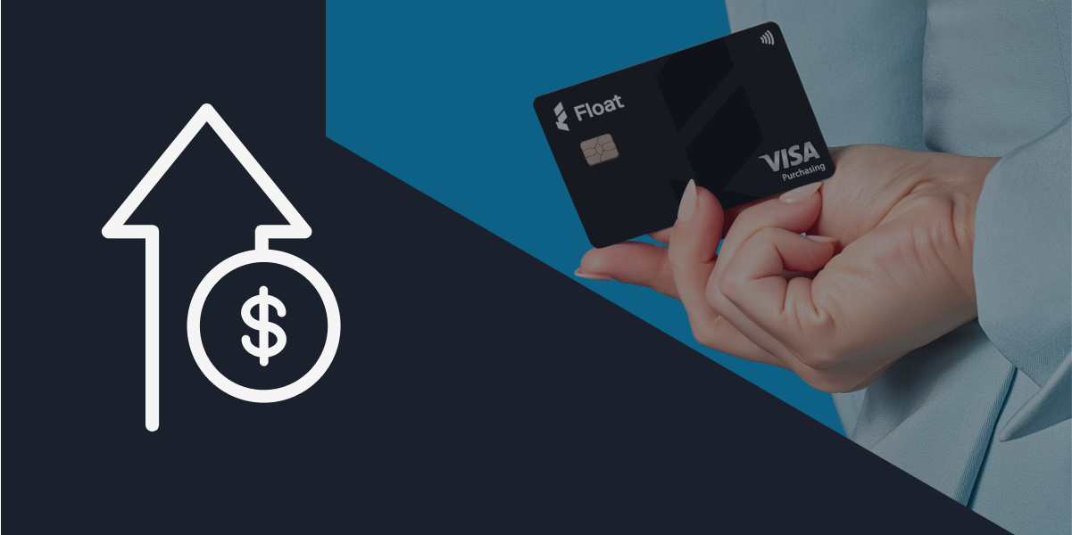 A hand holding a black Float credit card behind their back on a blue background. There is an icon overlay on the thumbnail with an upward arrow and a dollar sign.